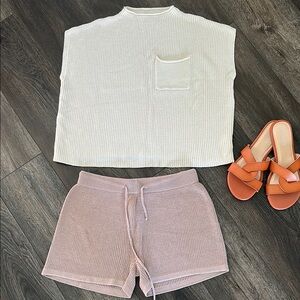Cream Top and Beige Knit Set